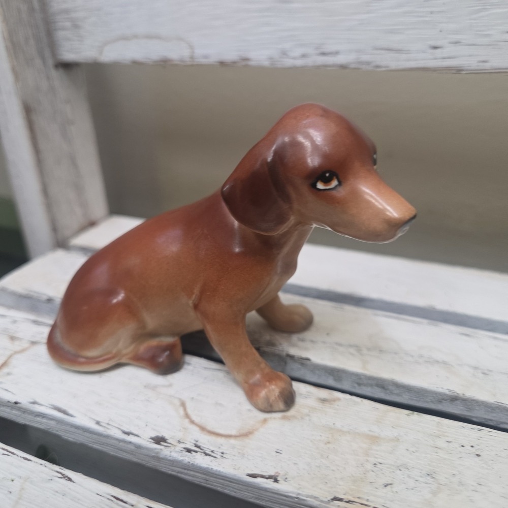 Vintage Lefton? Sitting Brown Dachshund Dog Puppy Canine Ceramic Figurine